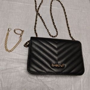 Bebe black quilted gold signature crossbody & bracelet
